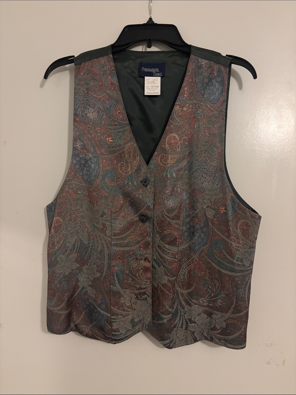Fundamental Things Paisley Brocade Vest in Teal, Rust and Gray
